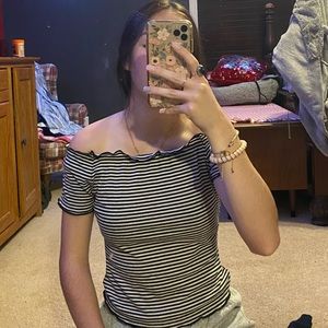 Charlotte Russ off the shoulder crop top